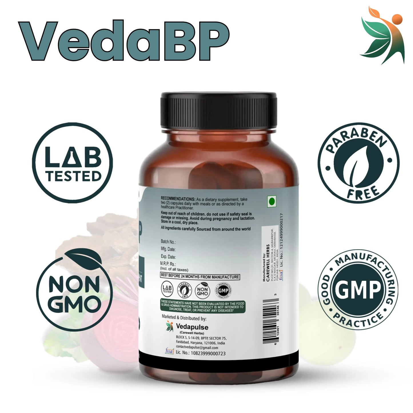 VedaBP 1000mg 90 Capsules | Vedapulse Blood Pressure Support - Vedapulse