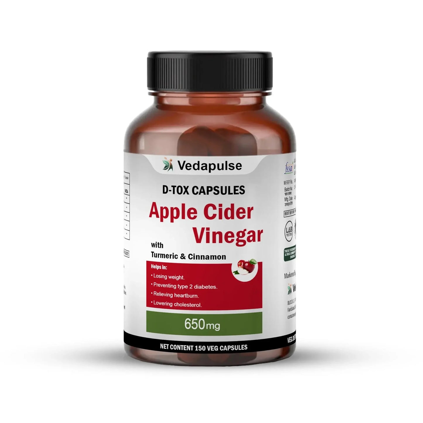 Apple Cider Vinegar 650mg Capsules - Pure & Natural | Vedapulse - Vedapulse