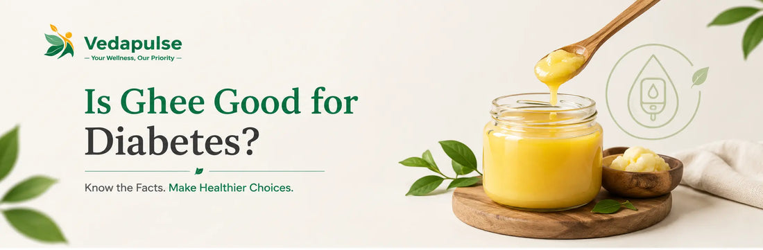 Glass jar of ghee with a spoon of ghee, illustrating whether ghee is good for diabetes