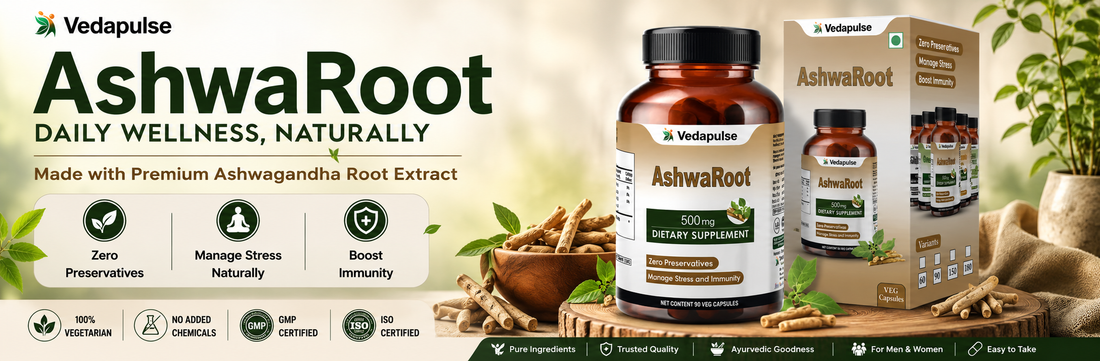 Ashwagandha Kaise Khaye guide showing Ashwagandha capsules, powder, milk, water, and daily wellness routine.