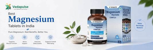Magnesium Glycinate supplement bottle highlighting the best magnesium tablets in India for muscle function, nerve support, better sleep quality, and overall well-being.