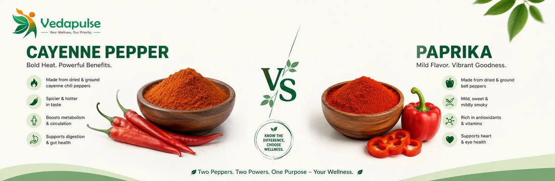 Cayenne pepper vs paprika spice comparison guide highlighting heat level, ingredients, metabolism benefits, and antioxidants