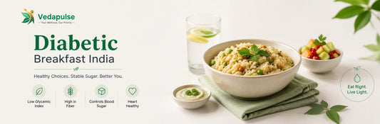 Healthy diabetic breakfast meal in India featuring a high-fiber, low glycemic breakfast to help manage blood sugar and support heart health.