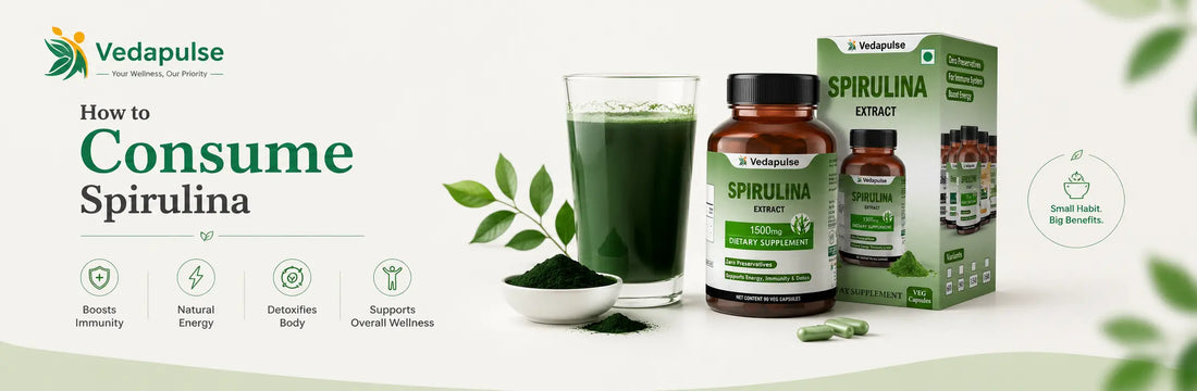 Spirulina supplement and spirulina drink showing how to consume spirulina for immunity, energy, detoxification, and overall wellness.