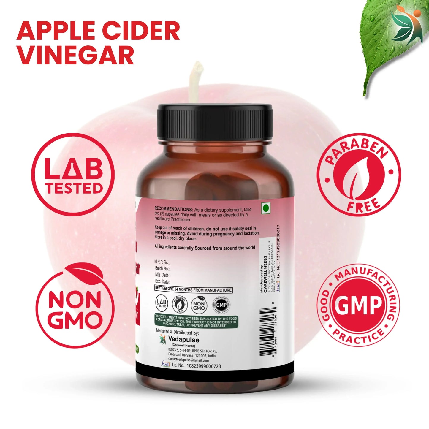 Apple Cider Vinegar 650mg Capsules - Pure & Natural | Vedapulse - Vedapulse
