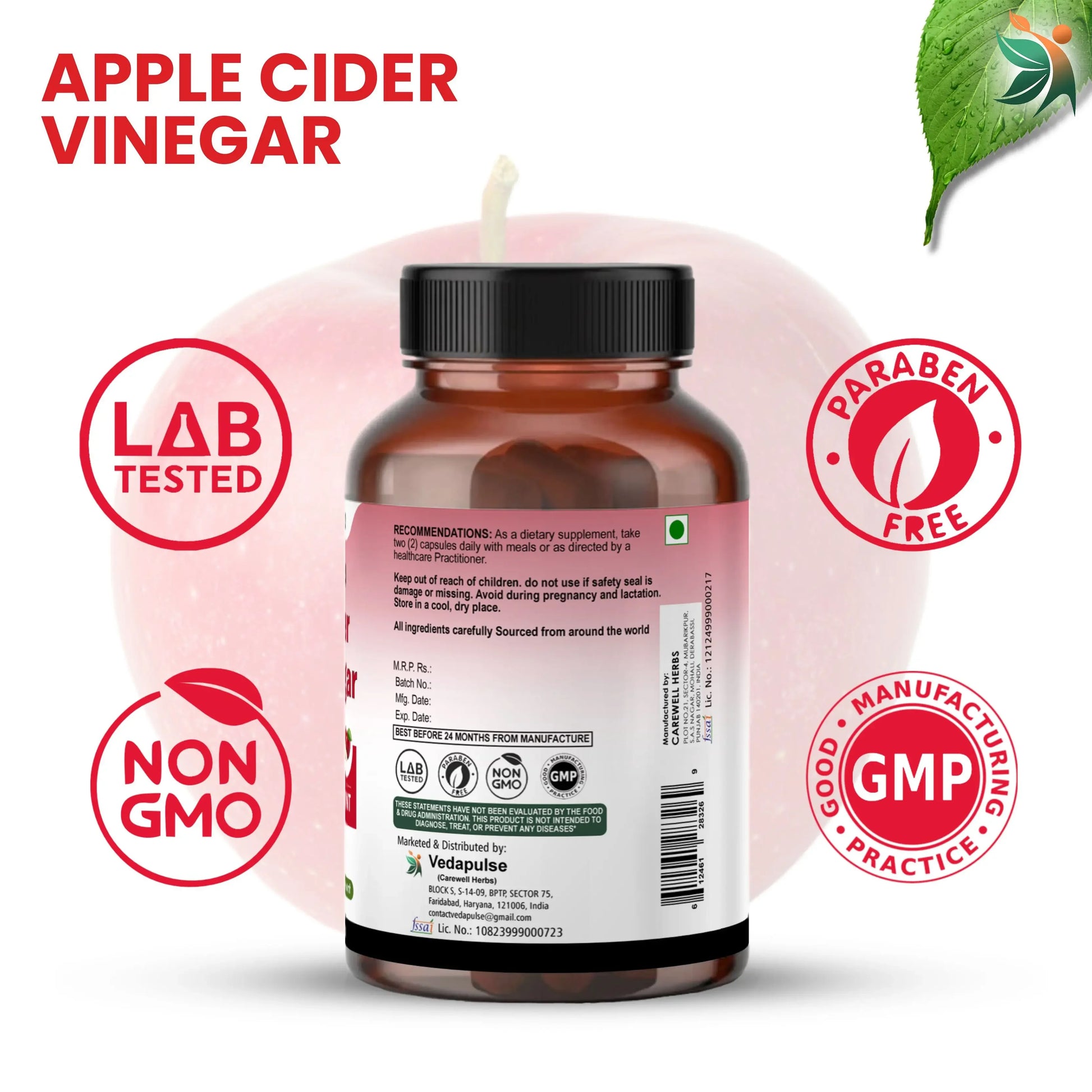 Apple Cider Vinegar 650mg Capsules - Pure & Natural | Vedapulse - Vedapulse