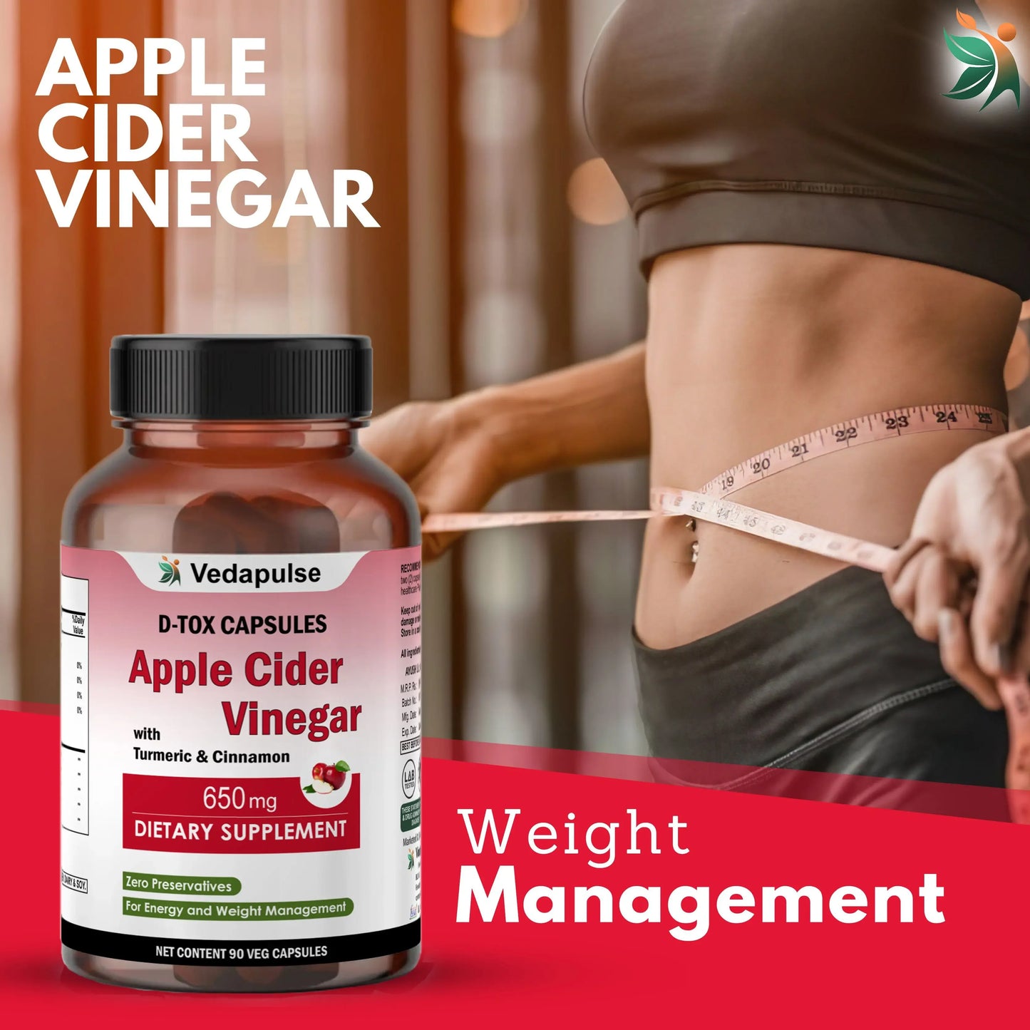 Apple Cider Vinegar 650mg Capsules - Pure & Natural | Vedapulse - Vedapulse