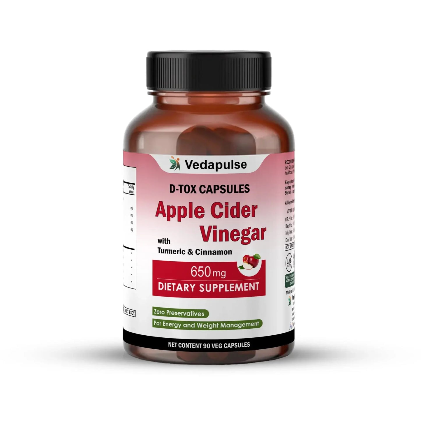 Apple Cider Vinegar 650mg Capsules - Pure & Natural | Vedapulse - Vedapulse