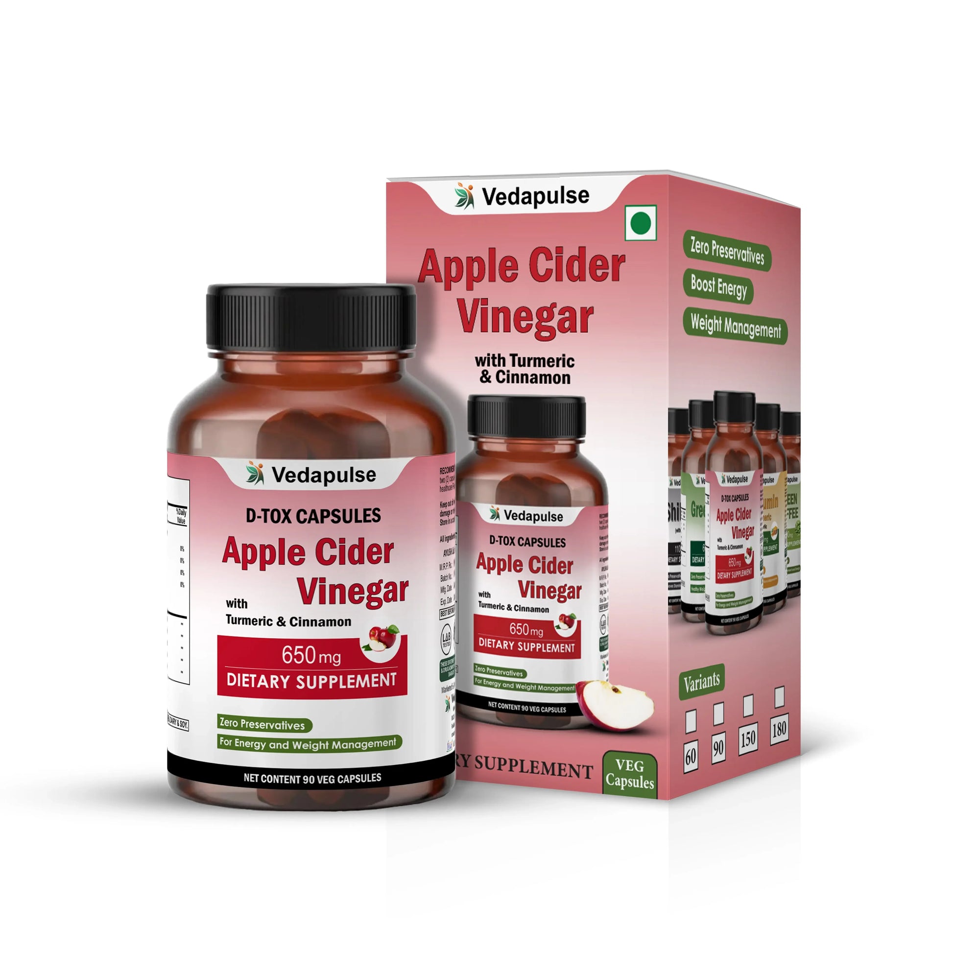 Apple Cider Vinegar 650mg Capsules - Pure & Natural | Vedapulse - Vedapulse