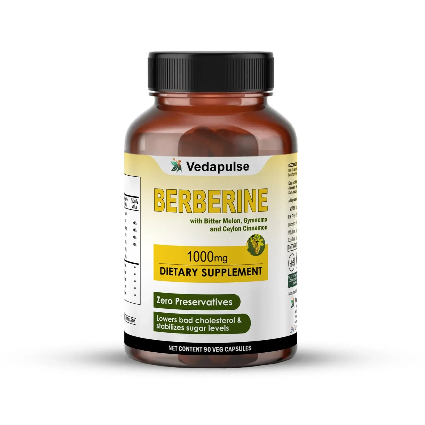 Berberine 1000mg Herbal Capsules – Blood Sugar & Heart Support Supplement - Vedapulse