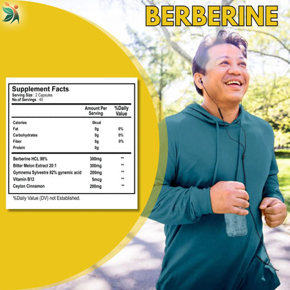 Berberine 1000mg Herbal Capsules – Blood Sugar & Heart Support Supplement - Vedapulse