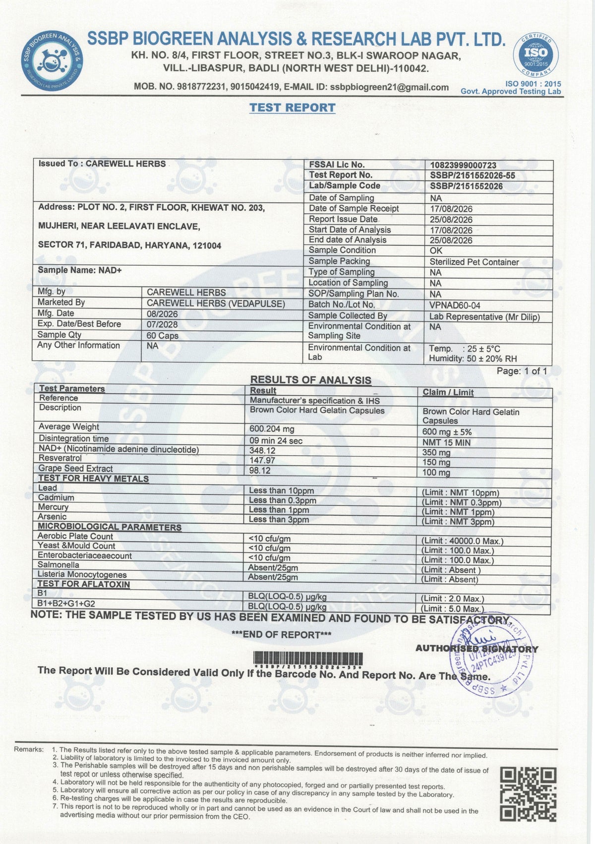 CarewellHerbsNadLabTestedReport