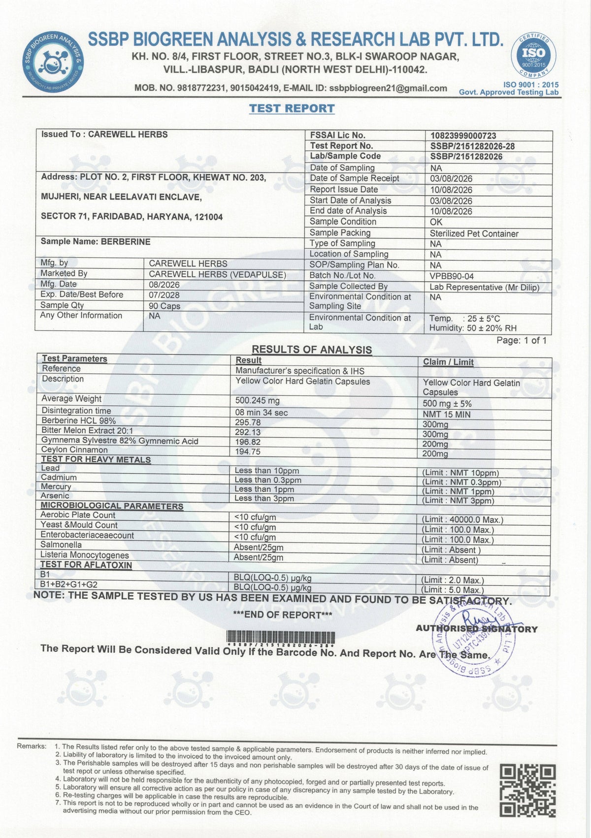 Carewell_Herbs_Berberine_Capsules_Lab_Tested_Report
