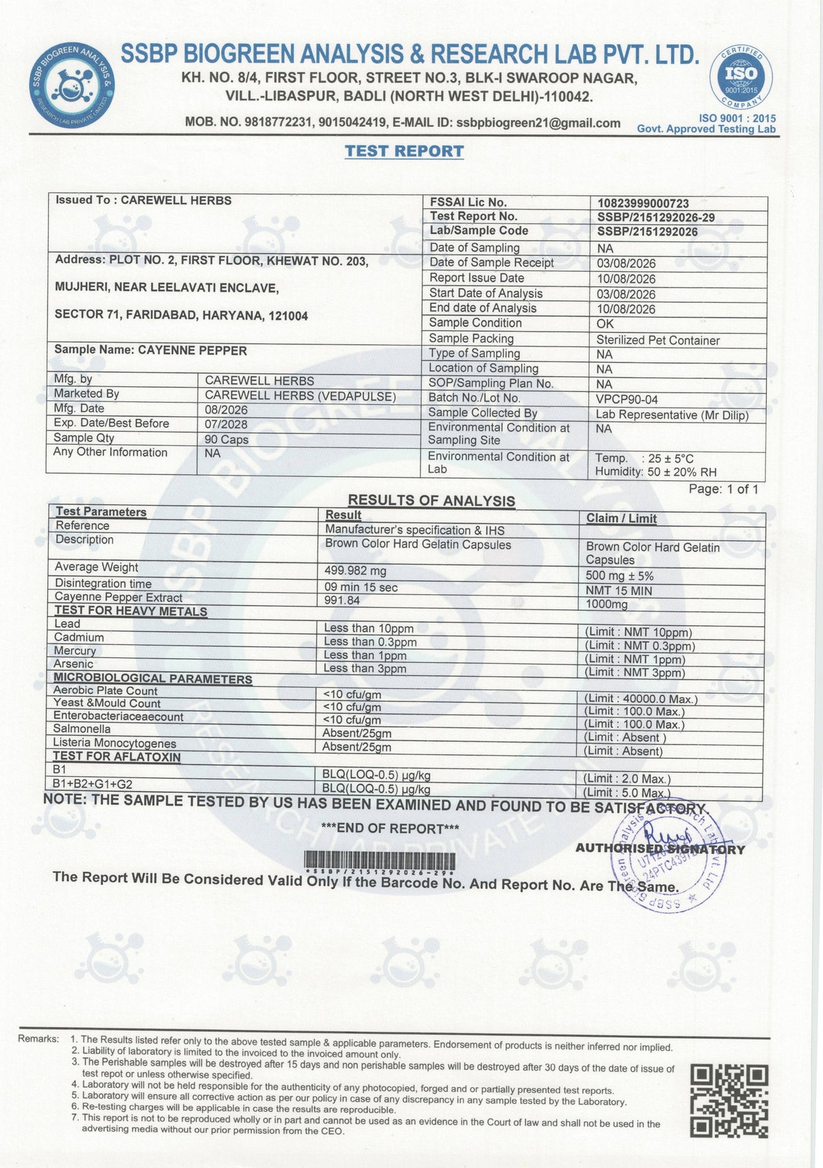 Carewell_Herbs_Cayenne Pepper_Capsules_Lab_Tested_Report