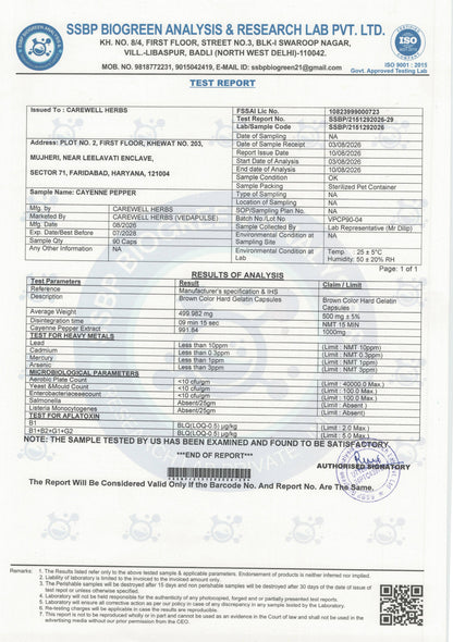 Carewell_Herbs_Cayenne Pepper_Capsules_Lab_Tested_Report