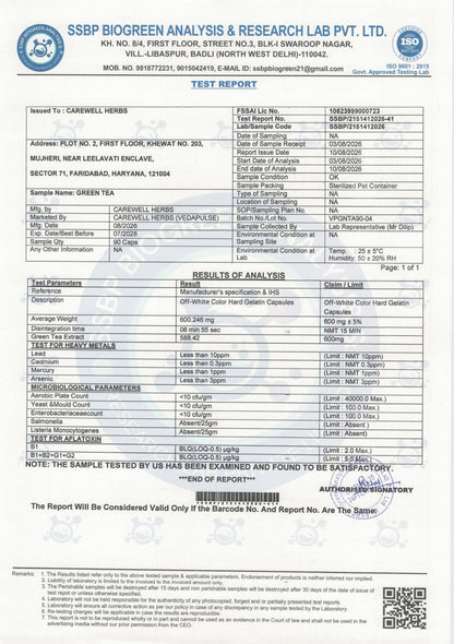 Carewell_Herbs_Green_Tea_Capsule_Lab_Tested_Report