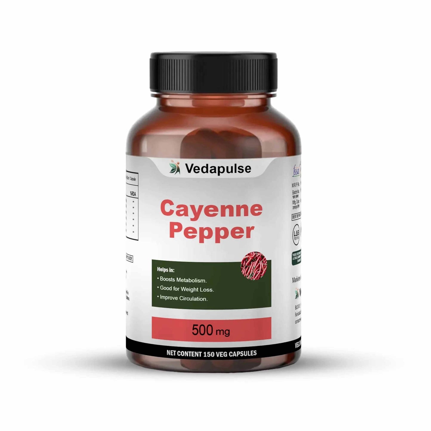 Cayenne Pepper 500mg 150 Capsules by Vedapulse