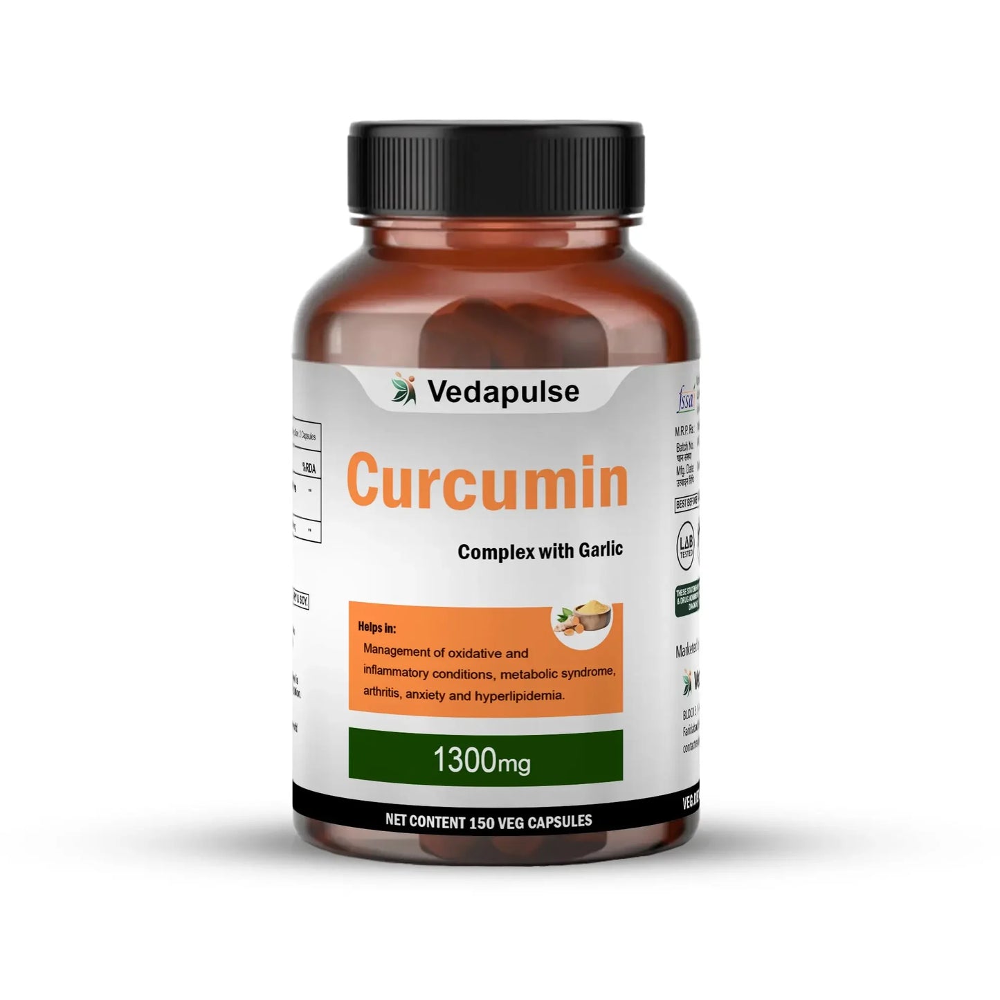 Curcumin 1300 mg Herbal Capsules by Vedapulse - Vedapulse