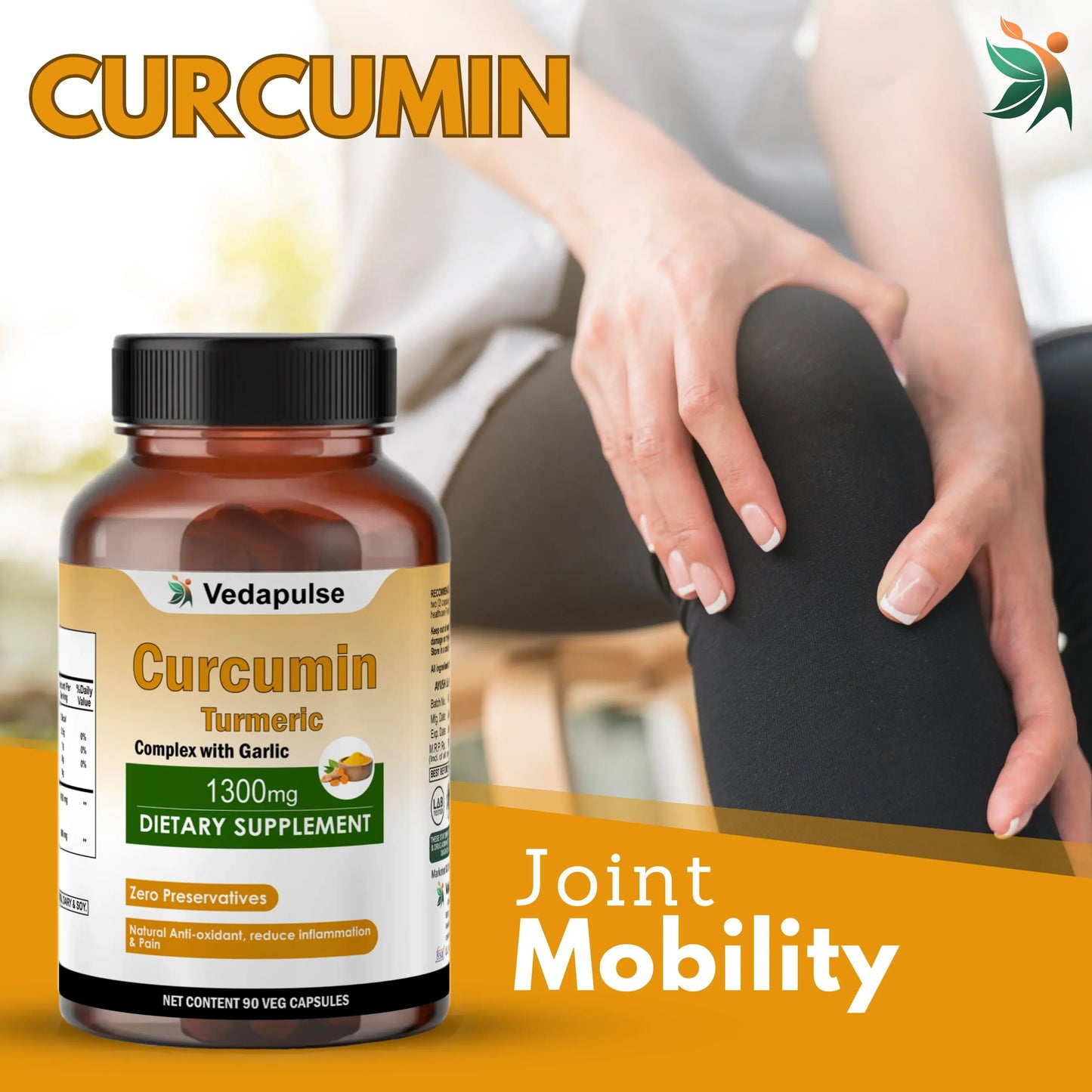 Curcumin 1300 mg Herbal Capsules by Vedapulse - Vedapulse