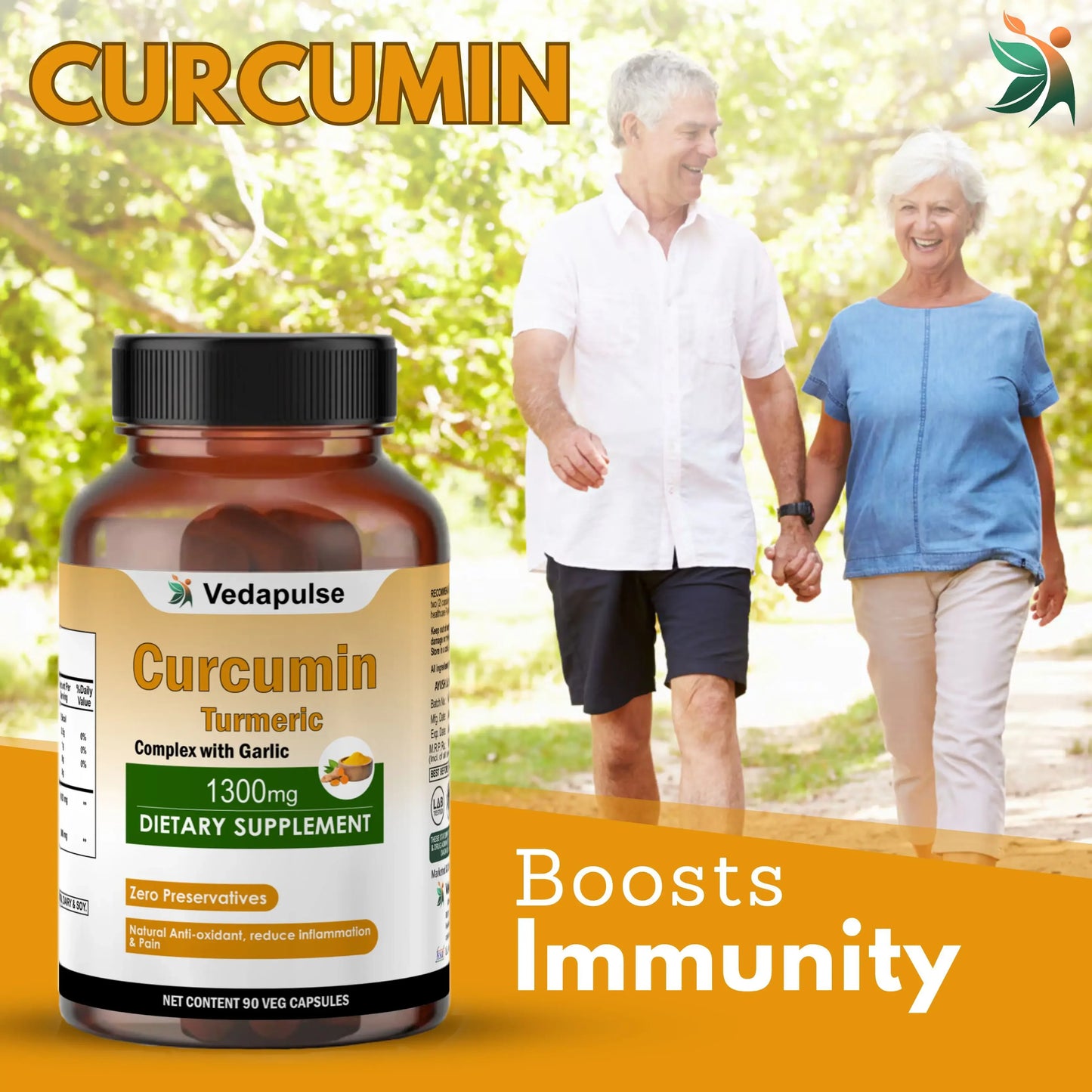 Curcumin 1300 mg Herbal Capsules by Vedapulse - Vedapulse