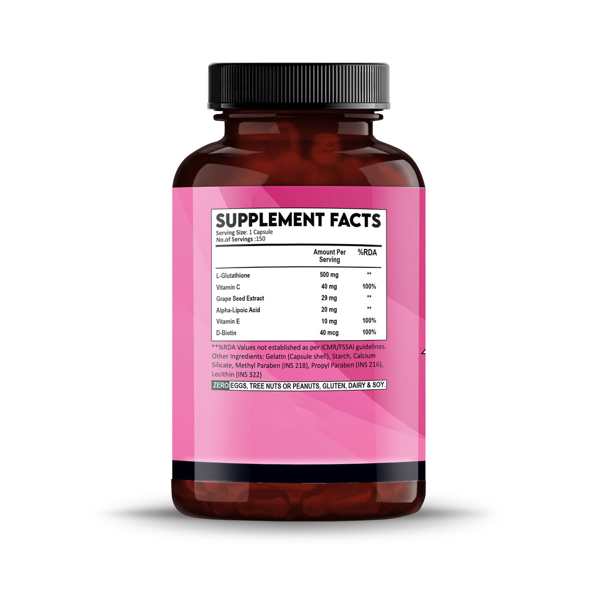Glutathione600mgCapsuleBottleSupplementFactsSide