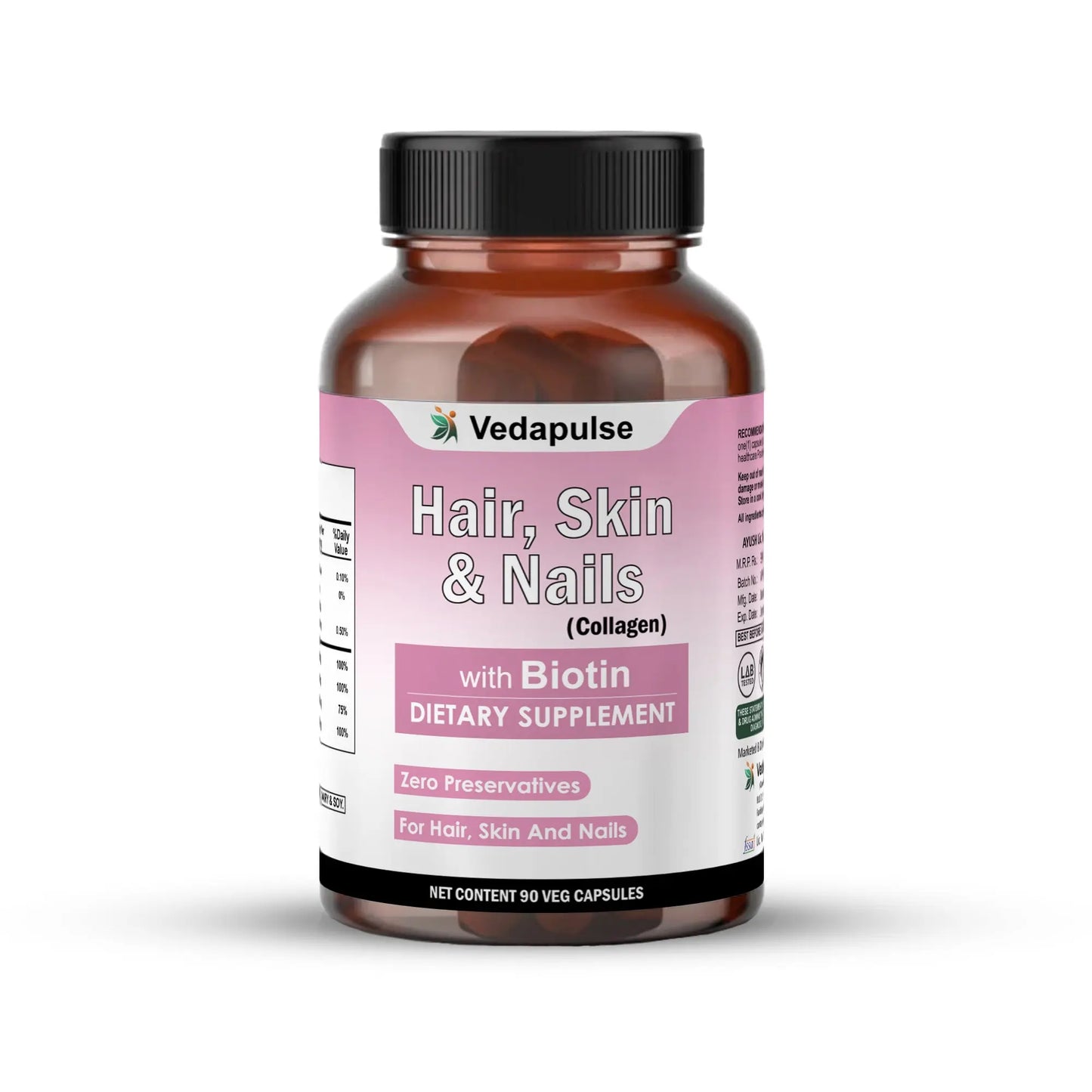 Hair, Skin & Nails with Biotin Capsules | Vedapulse Premium Supllement - Vedapulse