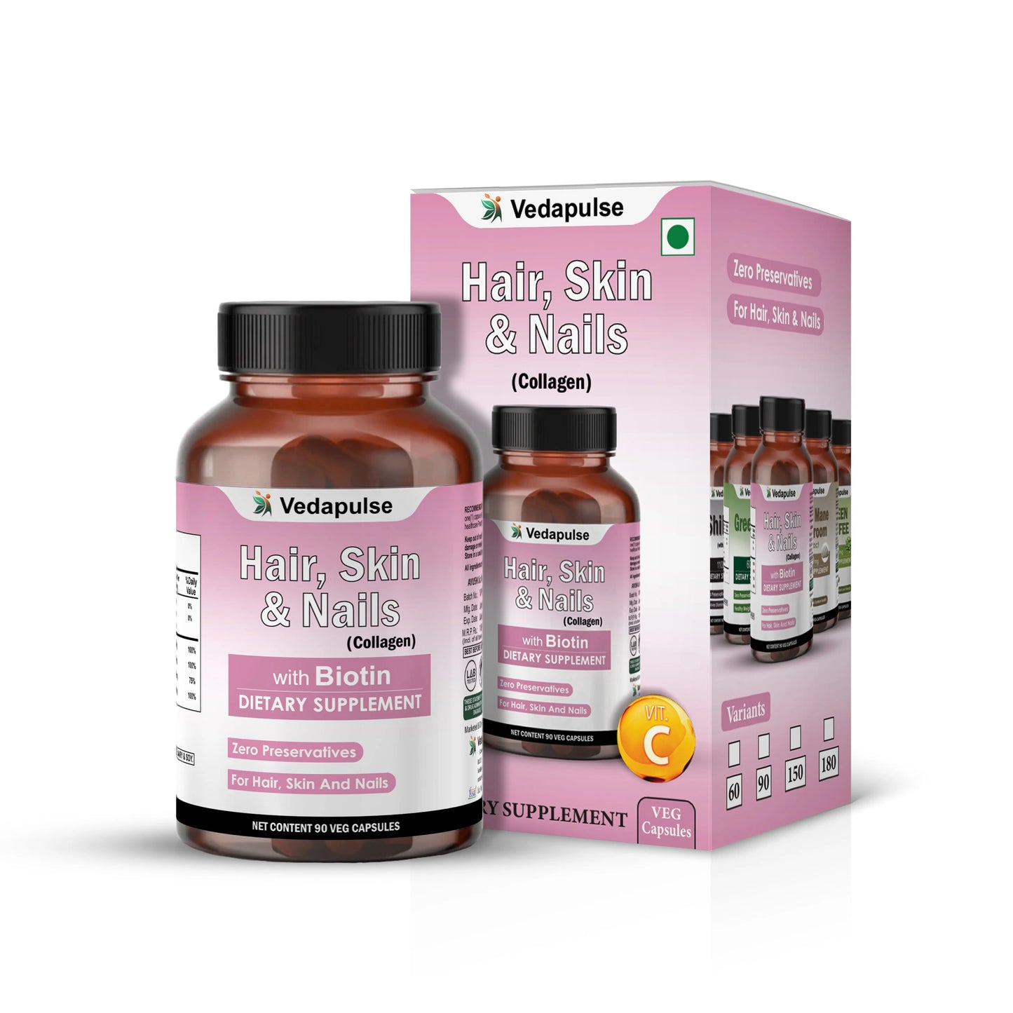 Hair, Skin & Nails with Biotin Capsules | Vedapulse Premium Supllement - Vedapulse