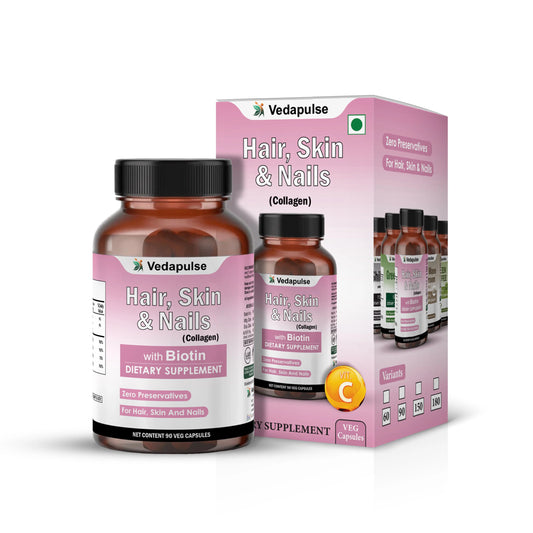 Hair, Skin & Nails with Biotin Capsules | Vedapulse Premium Supllement - Vedapulse