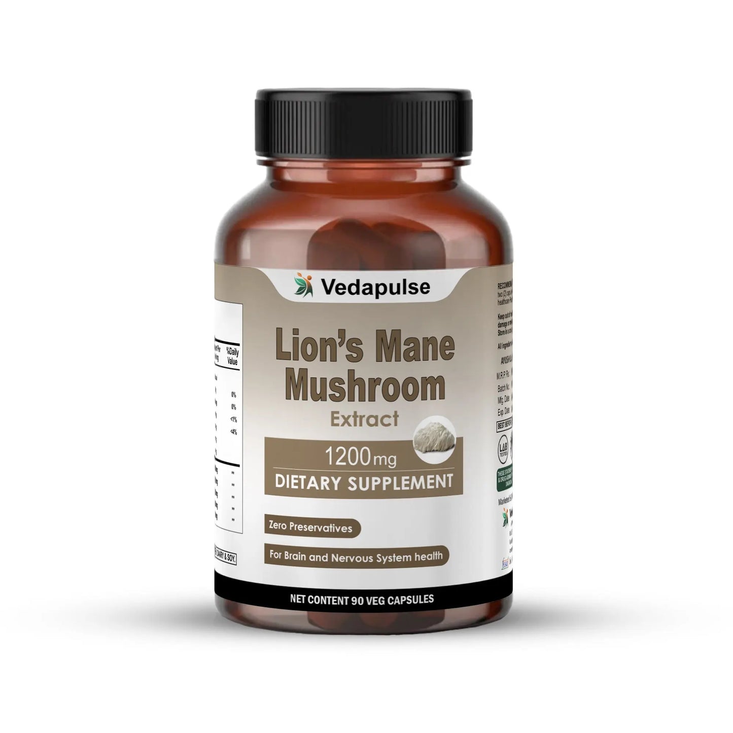 Lion's Mane Mushroom 1200mg Capsules | Vedapulse - Vedapulse