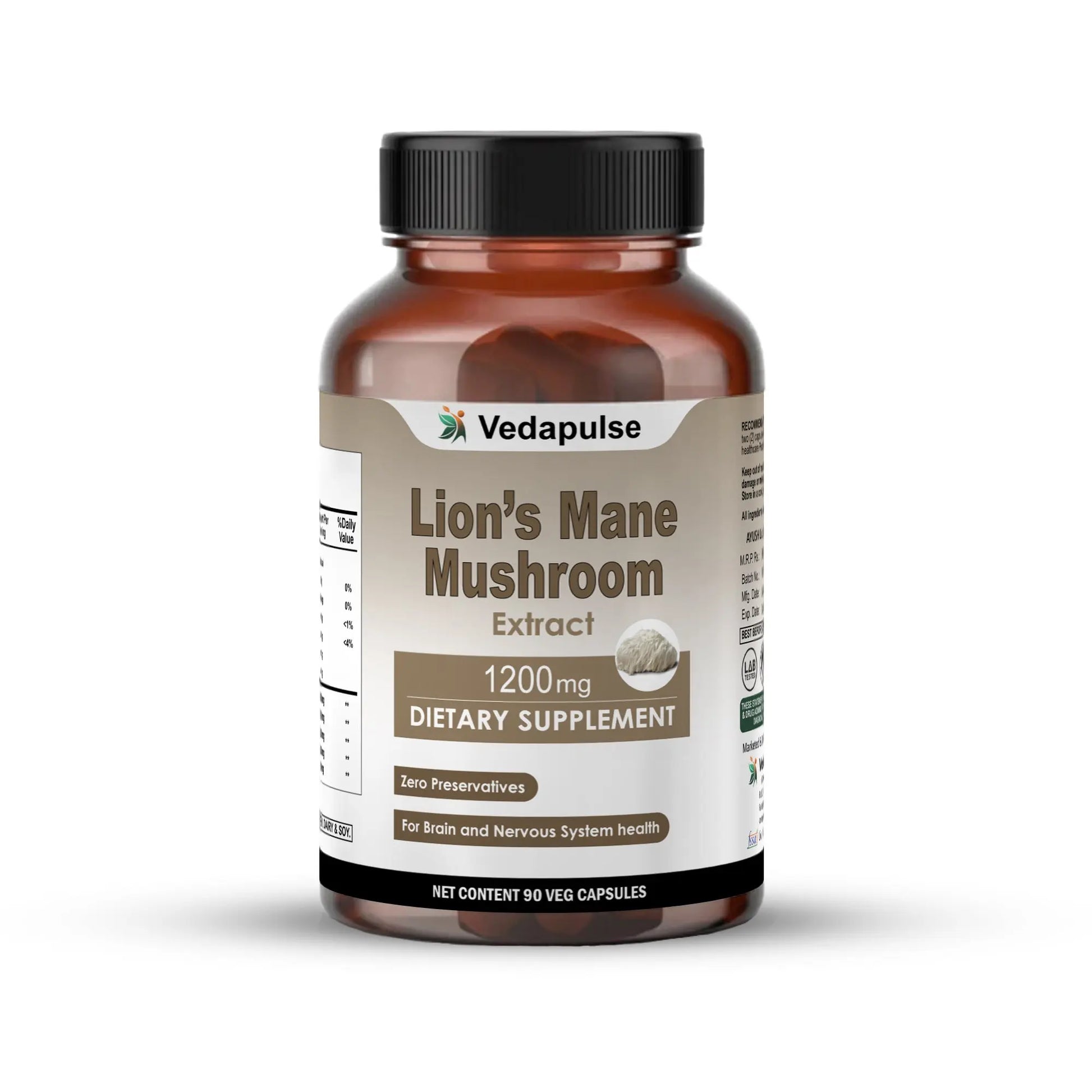 Lion's Mane Mushroom 1200mg Capsules | Vedapulse - Vedapulse