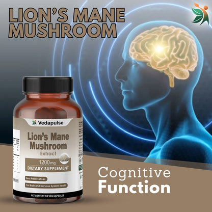 Lion's Mane Mushroom 1200mg Capsules | Vedapulse - Vedapulse