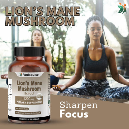 Lion's Mane Mushroom 1200mg Capsules | Vedapulse - Vedapulse