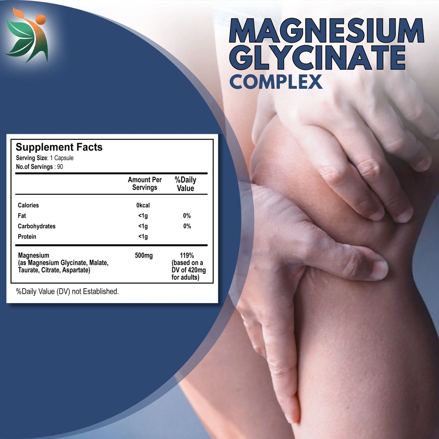 Magnesium Glycinate 500mg Capsules - Nerve Health, Muscle Recovery, Heart Function - Vedapulse