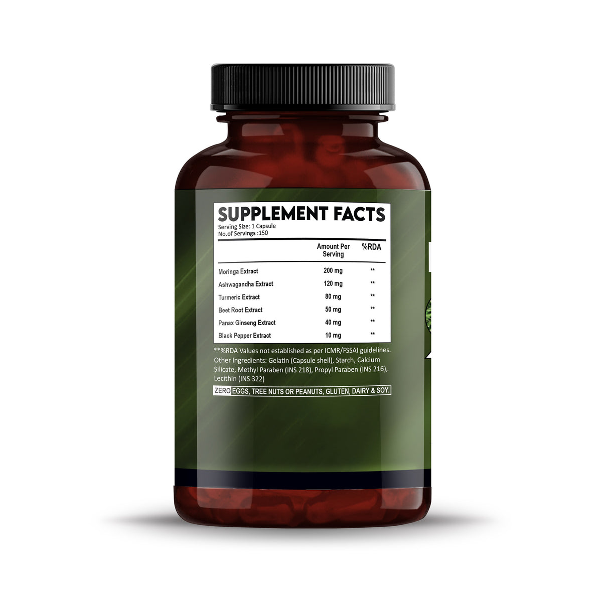 Moringa500MGCapsuleBottleSupplementFactsSide