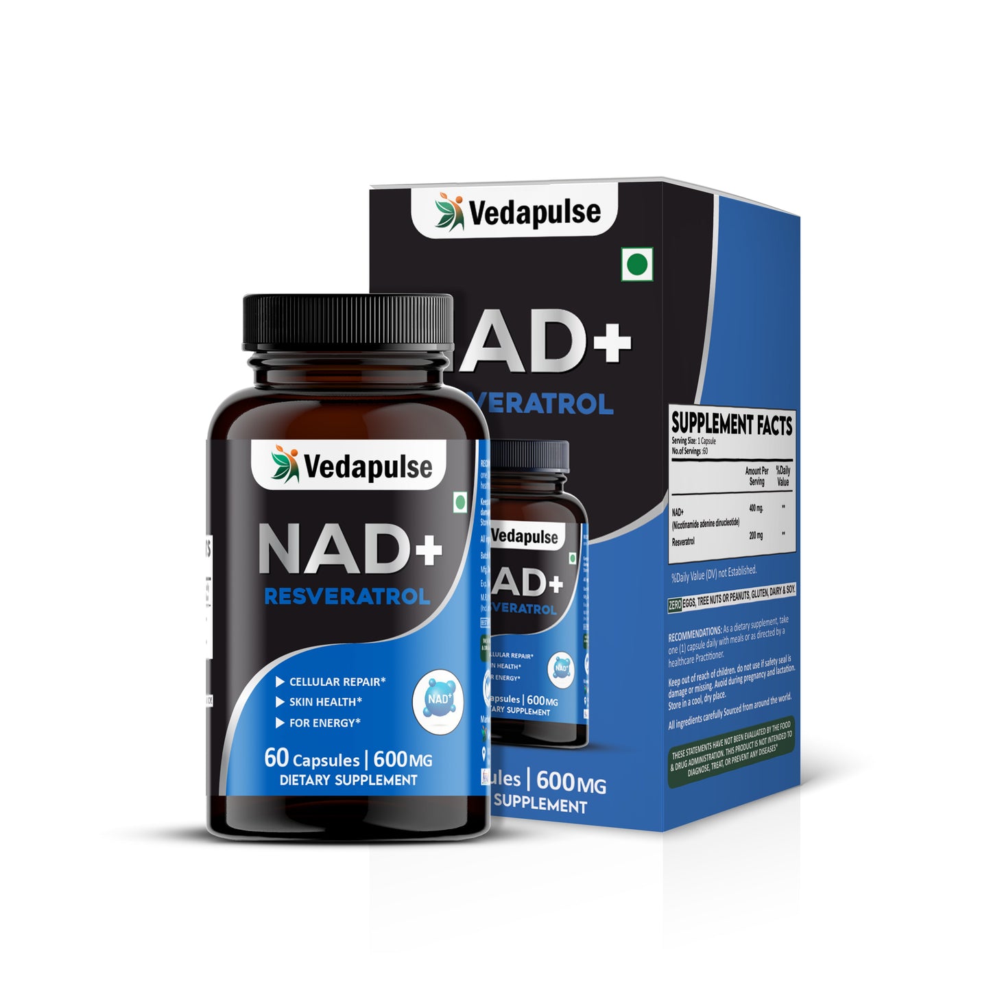NAD+ Resveratrol Capsules – Cellular Repair & Energy Support | Vedapulse Vedapulse