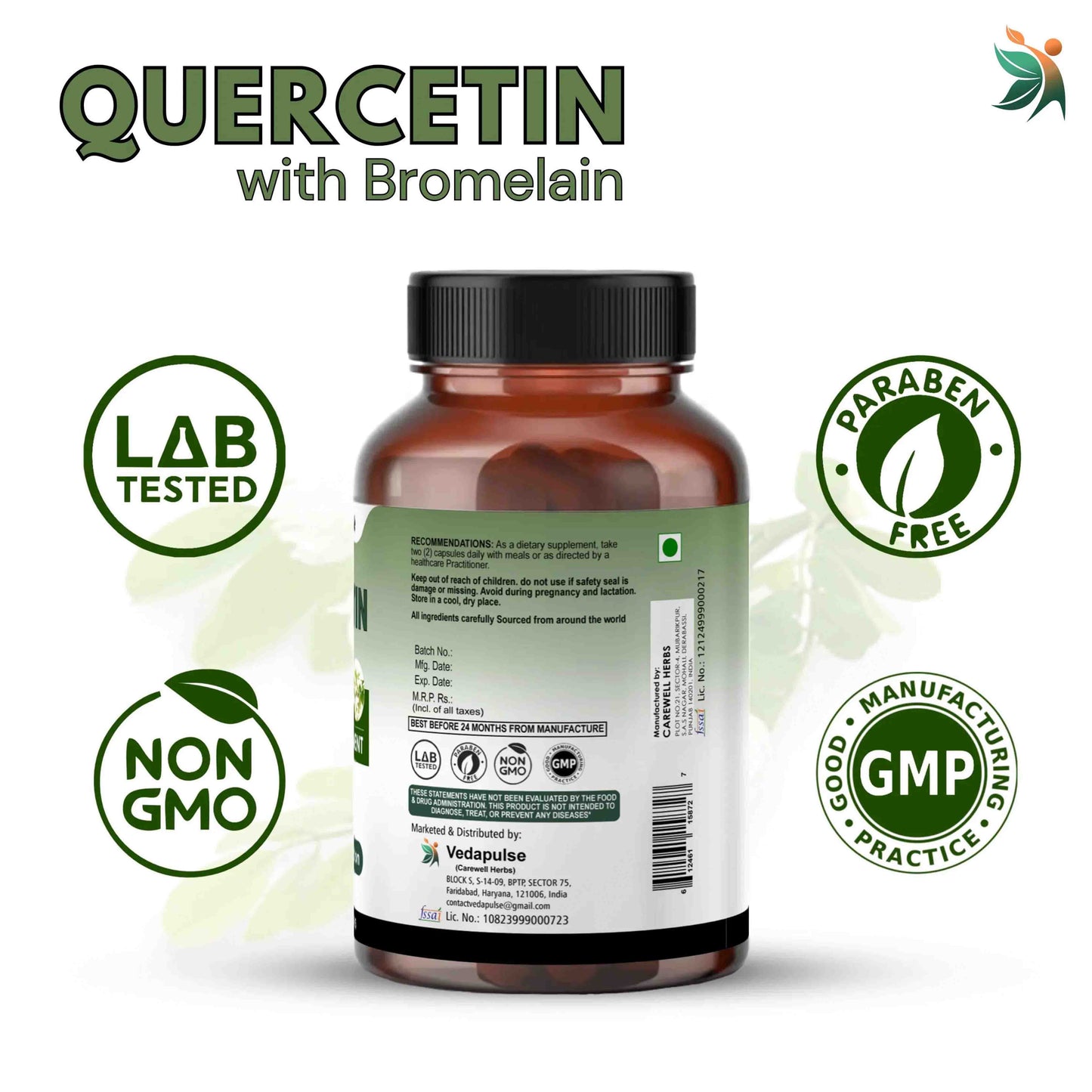 Quercetin with Bromelain Capsules 1000mg | Vedapulse