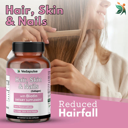Hair, Skin & Nails with Biotin Capsules | Vedapulse Premium Supllement - Vedapulse