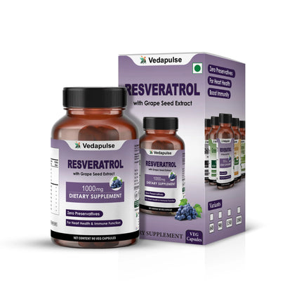 Resveratrol with Grape Seed Extract Capsules | 1000mg | Vedapulse - Vedapulse