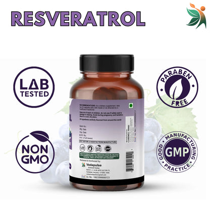 Resveratrol with Grape Seed Extract Capsules | 1000mg | Vedapulse - Vedapulse