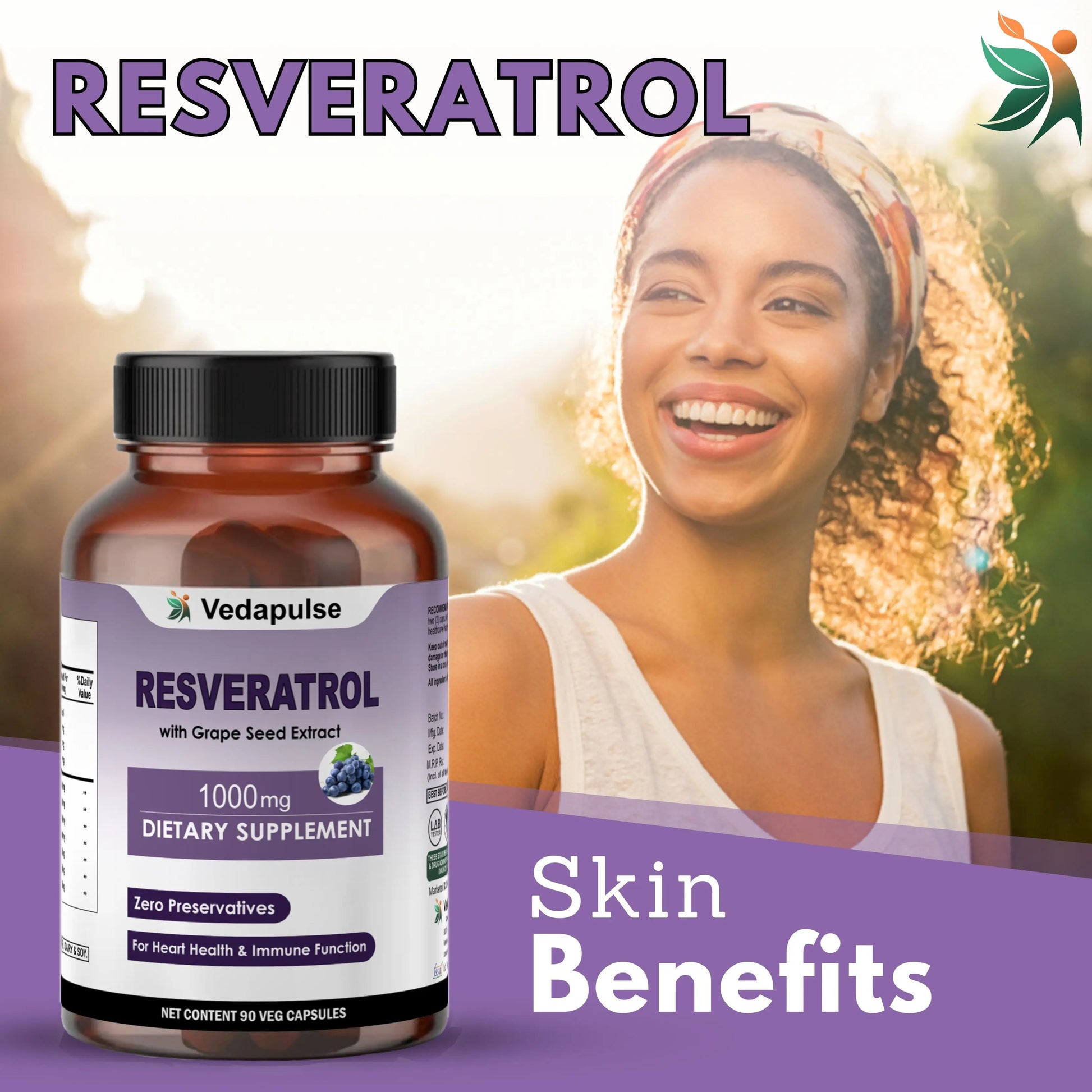 Resveratrol with Grape Seed Extract Capsules | 1000mg | Vedapulse - Vedapulse