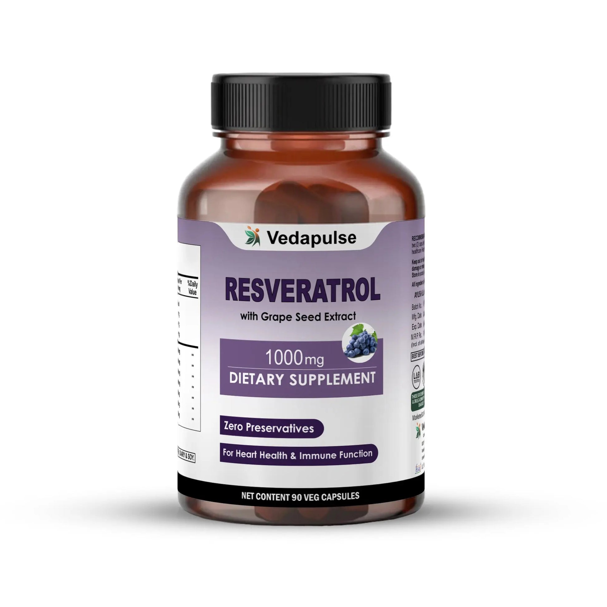 Resveratrol with Grape Seed Extract Capsules | 1000mg | Vedapulse - Vedapulse