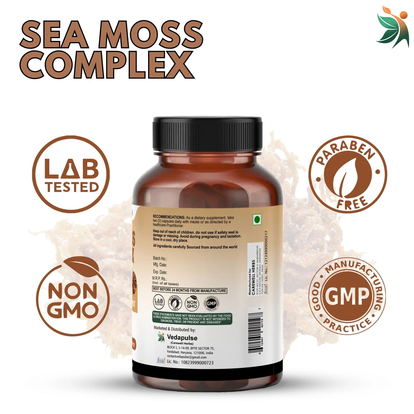 Vedapulse Sea Moss 500mg capsules - skin ,immune - Vedapulse