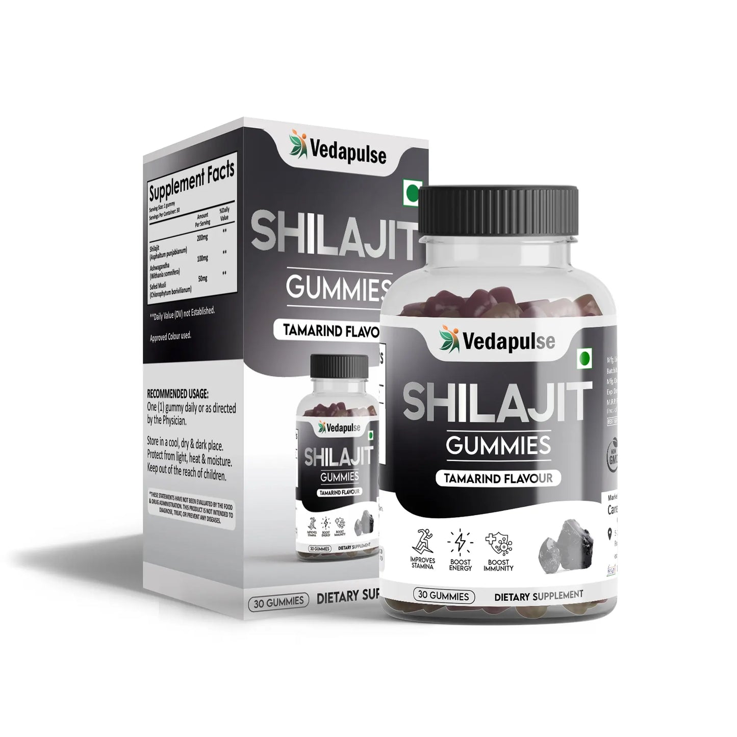Shilajit Gummies 30 Count Tamarind Flavor by Vedapulse - Vedapulse