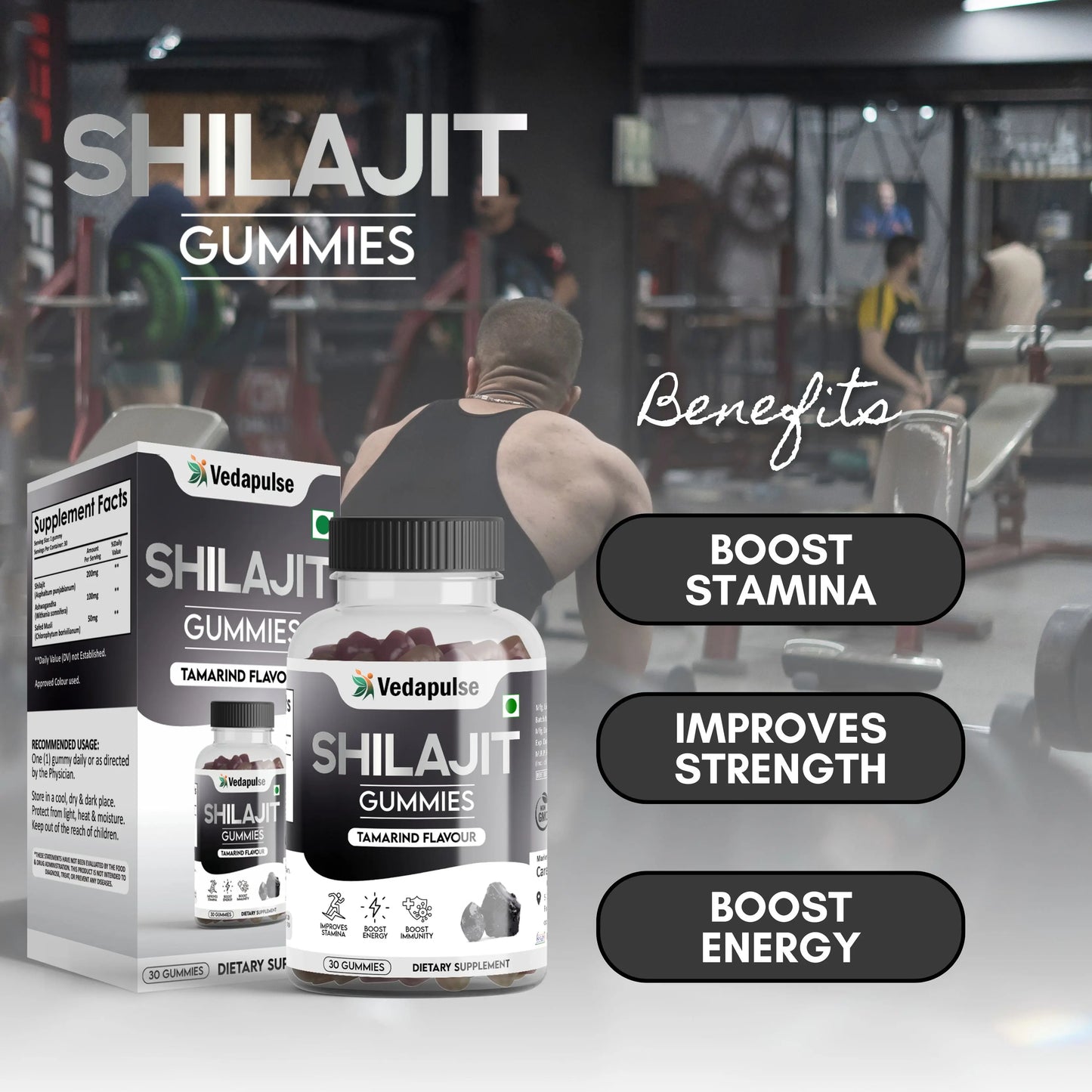 Shilajit Gummies 30 Count Tamarind Flavor by Vedapulse - Vedapulse