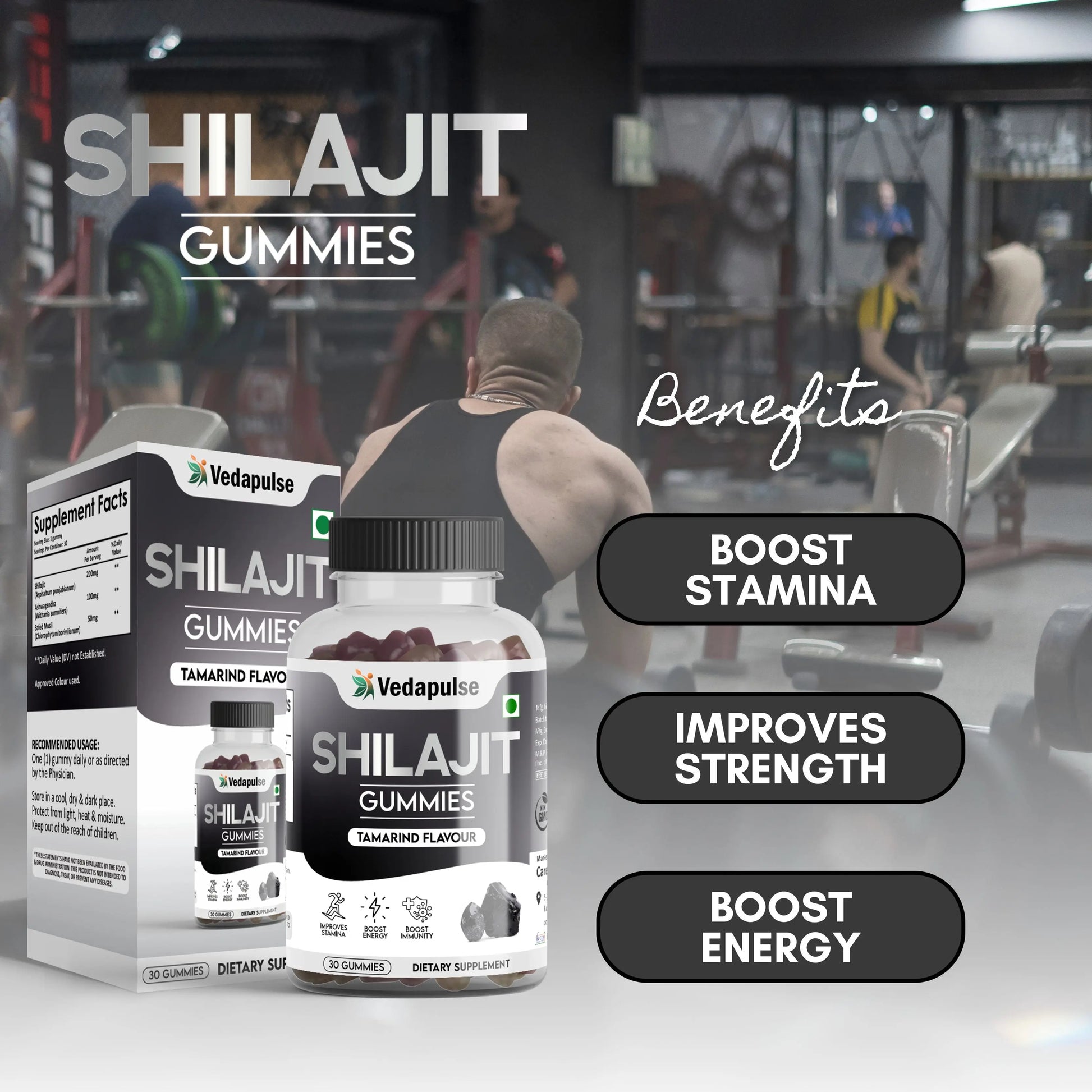 Shilajit Gummies 30 Count Tamarind Flavor by Vedapulse - Vedapulse