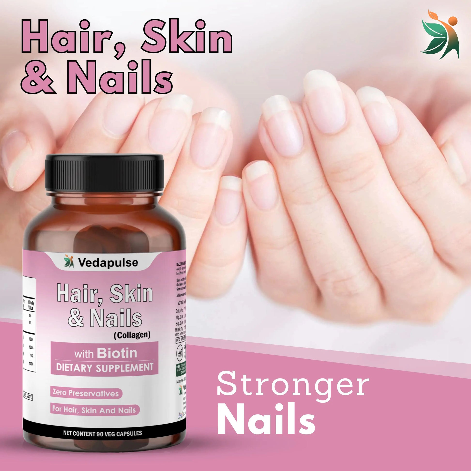 Hair, Skin & Nails with Biotin Capsules | Vedapulse Premium Supllement - Vedapulse