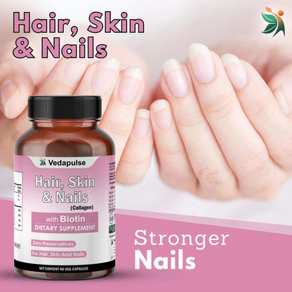 Hair, Skin & Nails with Biotin Capsules | Vedapulse Premium Supllement - Vedapulse