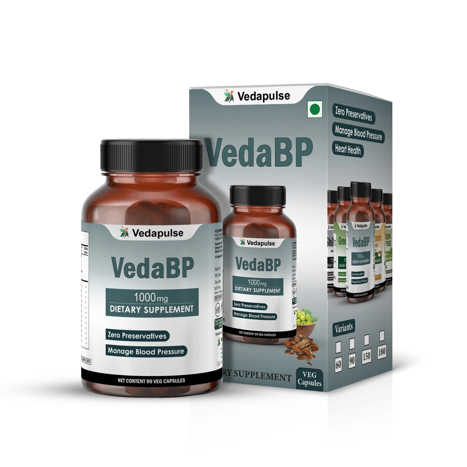 VedaBP 1000mg 90 Capsules | Vedapulse Blood Pressure Support - Vedapulse