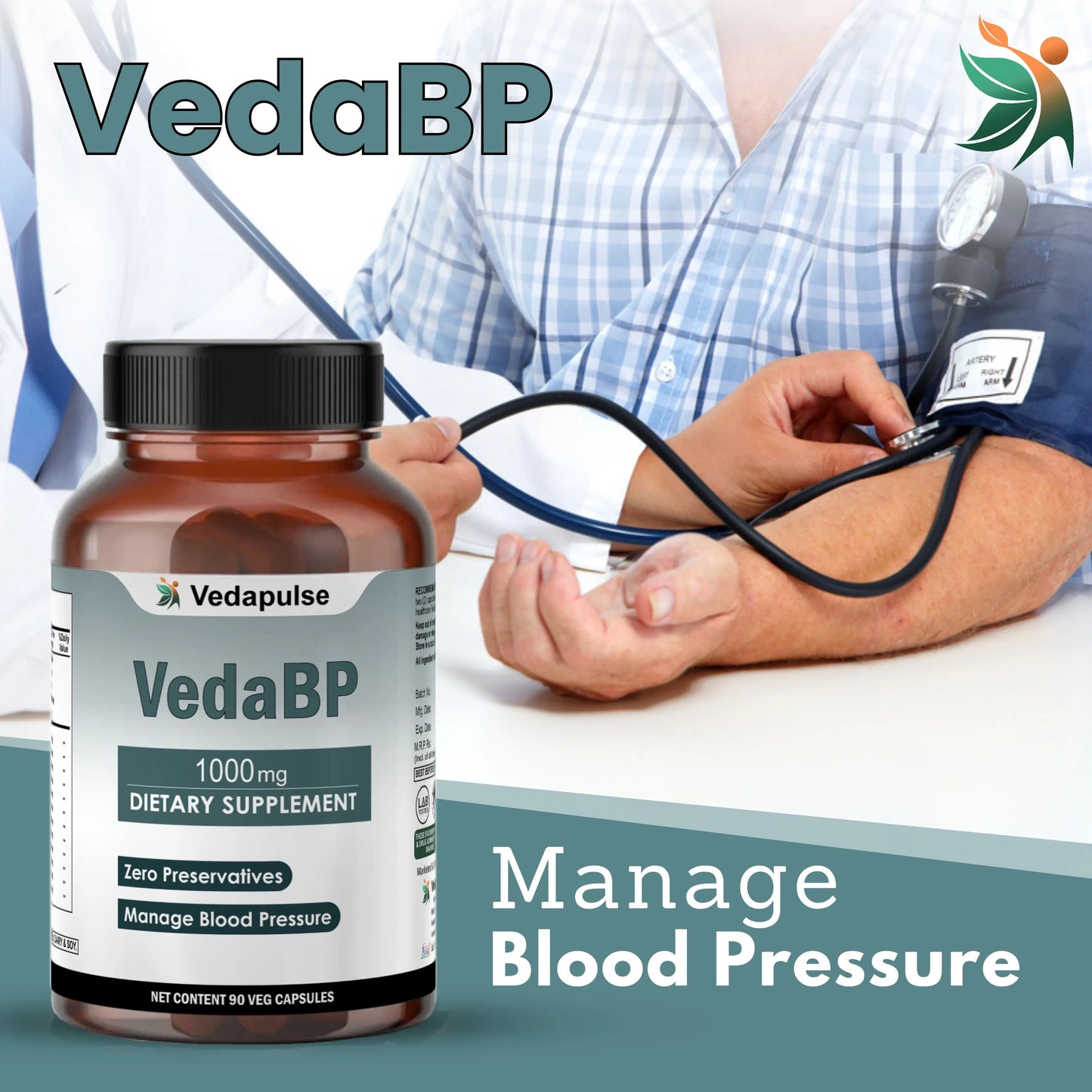 VedaBP 1000mg 90 Capsules | Vedapulse Blood Pressure Support - Vedapulse