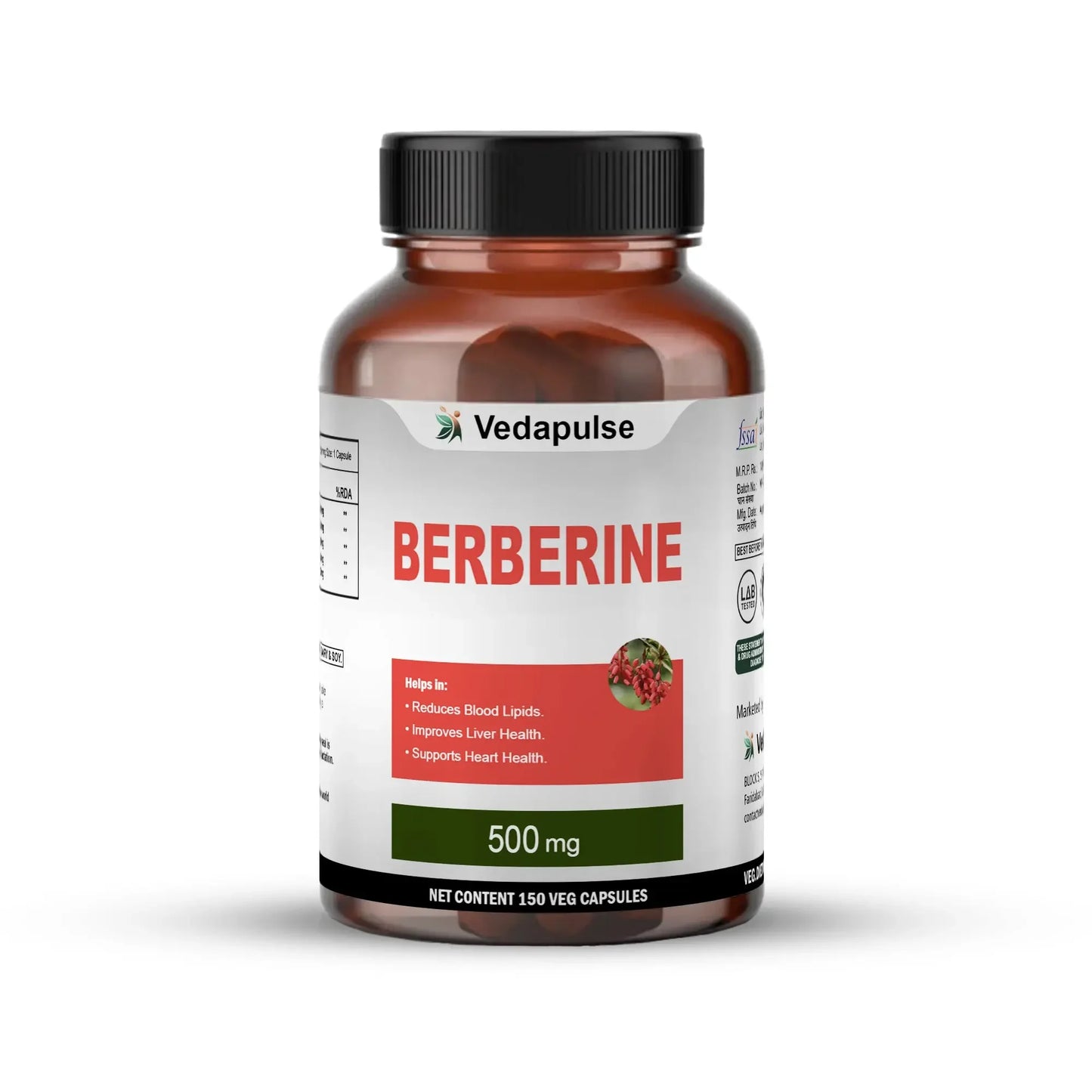 Berberine 1000mg Herbal Capsules – Blood Sugar & Heart Support Supplement - Vedapulse
